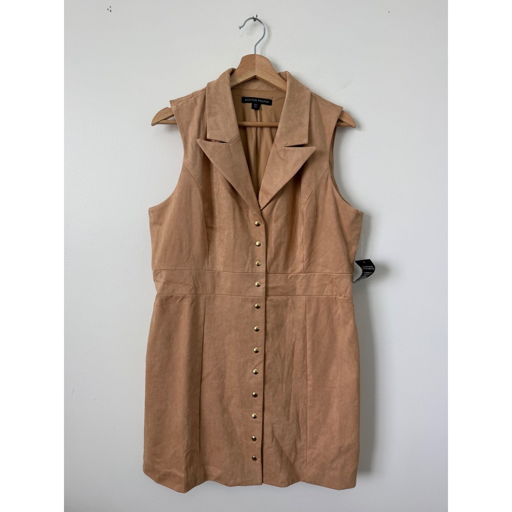 Boston Proper Faux Suede Collared Sheath Dress – Tan – Size Large – NWT - Picture 2 of 5